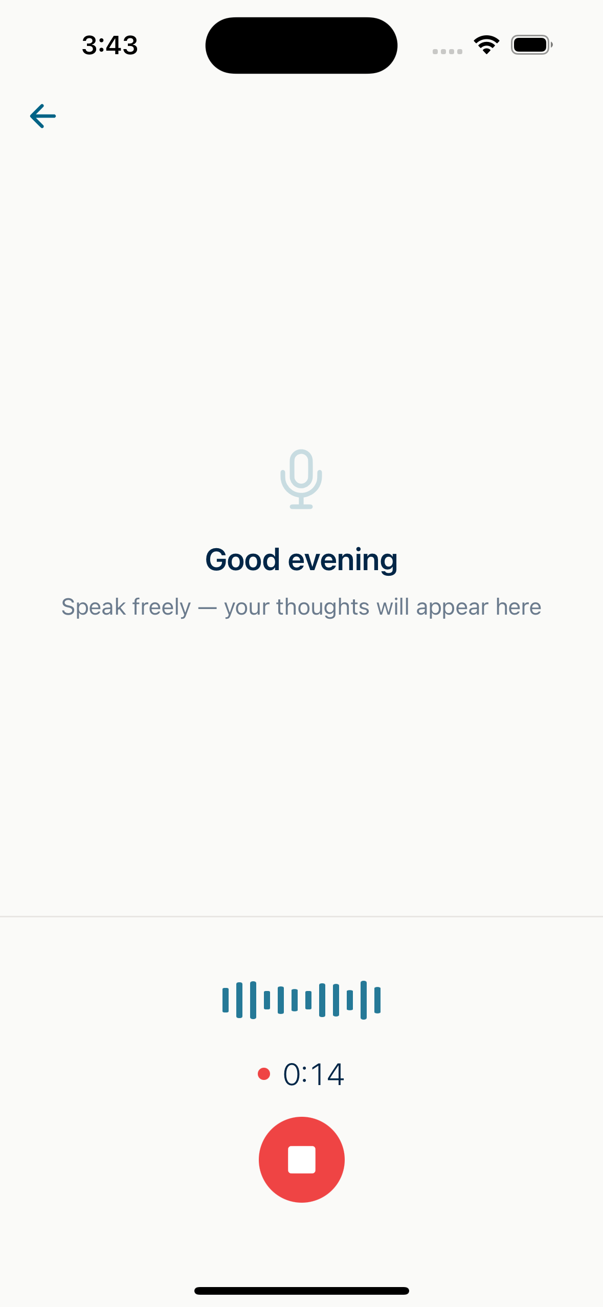 Know Your Ethos voice recording screen capturing a journal entry